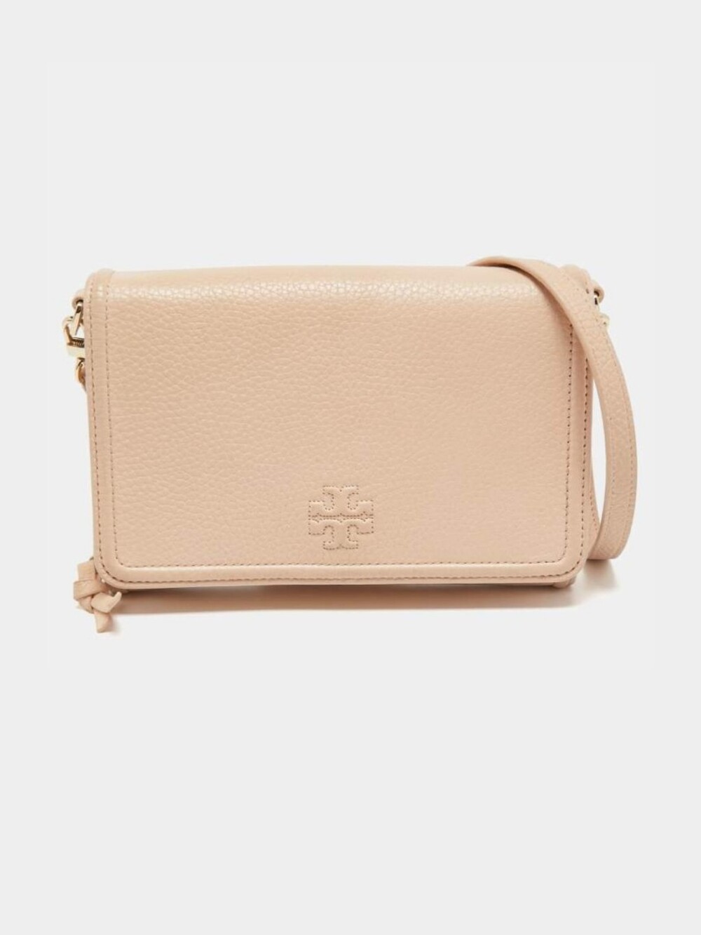Tory Burch Thea Flat Wallet Crossbody Bag in a Soft Pink Pebbled Leather